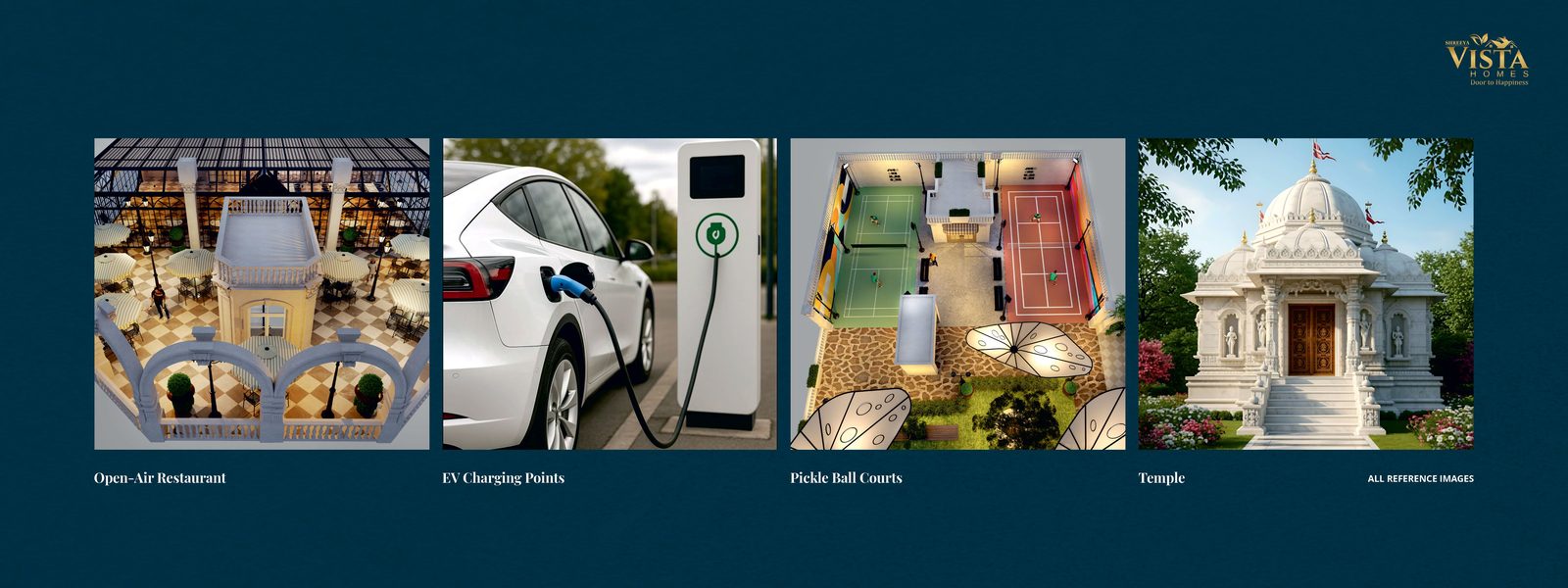 Restaurant, EV charging, pickleball, temple