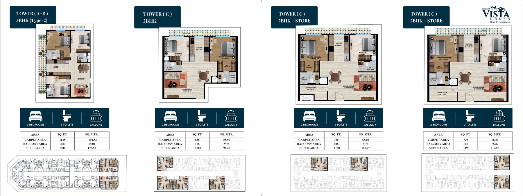 Tower A+B and C floor plans